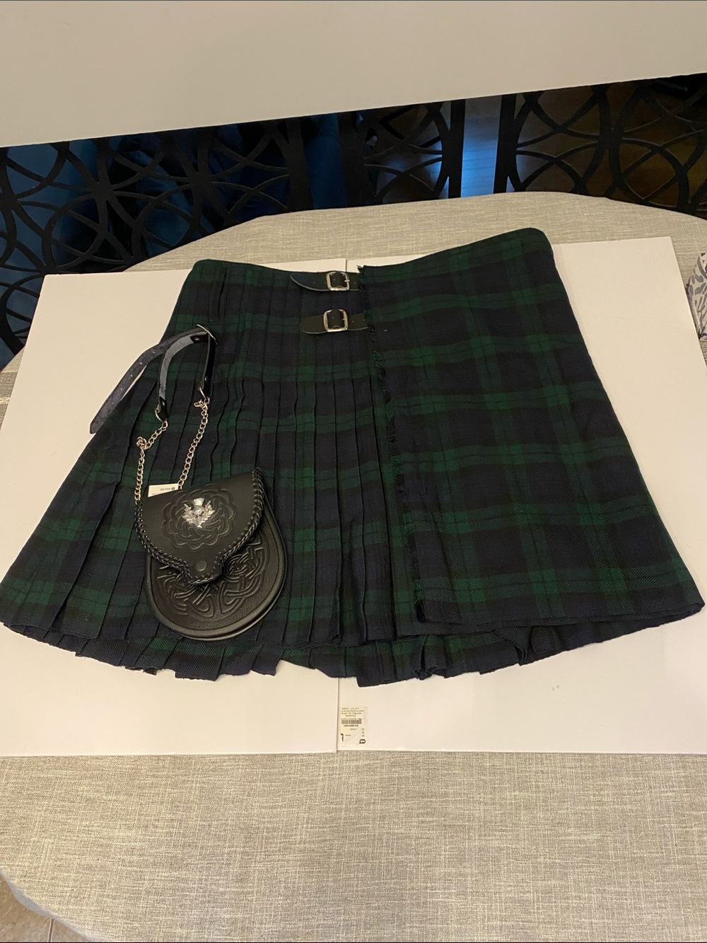 Pleated Blackwatch Tartan Mini Kilt Skirt - Green & Navy